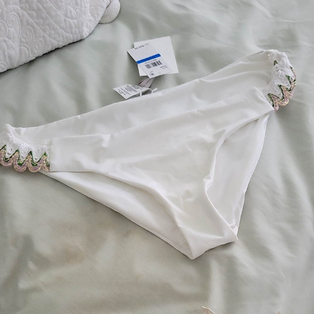 AVAILABLE NOT SOLD- White Lace Trim Women's Bikini Bottom